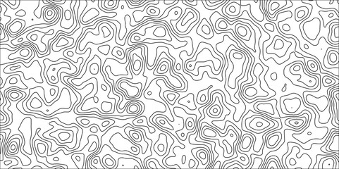 Abstract black & white topographic Contour Scheme and Terrain on old paper. Geographic mountain terrain. Contour map background. Cartographic Weave with seamless striped patterns and wavy Lines