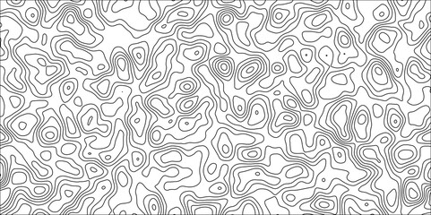 Abstract black & white topographic Contour Scheme and Terrain on old paper. Geographic mountain terrain. Contour map background. Cartographic Weave with seamless striped patterns and wavy Lines
