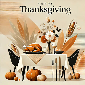 Der Tisch ist mit einem gebratenen Truthahn gedeckt