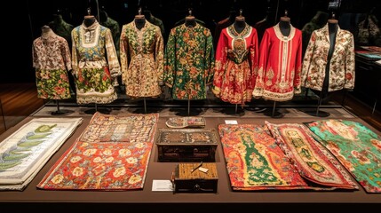 Traditional Clothing and Textiles Display in Showcase