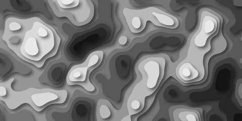 3D Stylized Gray Topographic Contour Scheme and Terrain. Geographic mountain terrain. Contour map background. 3D Cartographic Weave with seamless striped patterns and wavy Shapes.
