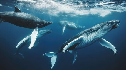 Fototapeta premium Underwater Dance of Humpback Whales in Ocean Depths