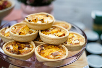 Small tartlets with pears. Close up 