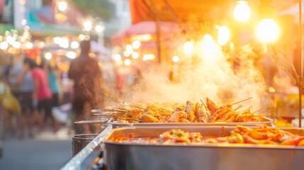 Vibrant Outdoor Thai Food Festival with Live Cooking Demonstrations and Lively Atmosphere Filled with Laughter