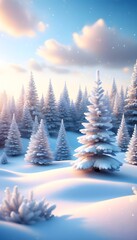 Naklejka premium pristine winter landscape with frosted pine trees and a clear blue sky