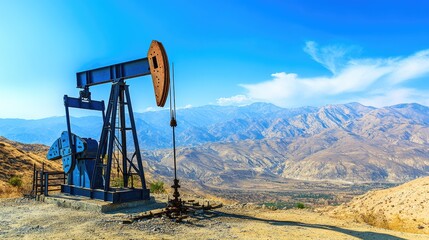 Oil Pumping Rig in Scenic Mountain Landscape