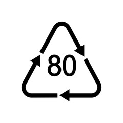Paper and miscellaneous metals reusable icon. 80 recycling sign in triangular shape with arrows isolated on white background. Environmental protection concept. Vector graphic illustration