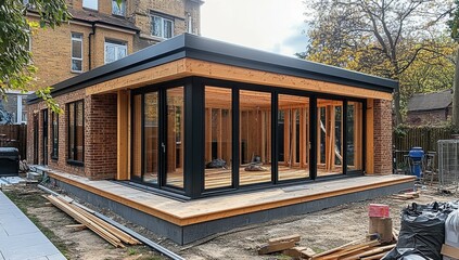 Obraz premium Building the extension with a robust timber frame.