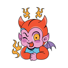 Vector Y2k Demon Neon Tribal Cartoon Illustration Isolated