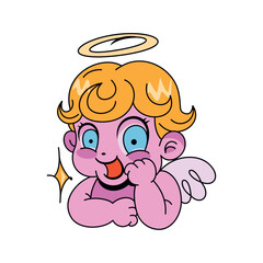 Vector Y2k Cupid Angel Neon Tribal Cartoon Illustration Isolated