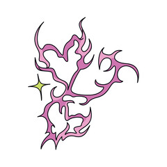 Vector Y2k Heart Neon Tribal Cartoon Illustration Isolated