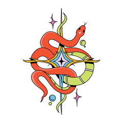 Vector Y2k Snake Neon Tribal Cartoon Illustration Isolated