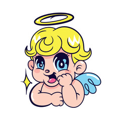 Vector Y2k Cupid Angel Neon Tribal Cartoon Illustration Isolated