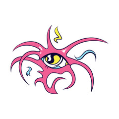 Vector Y2k Eye Demon Neon Tribal Cartoon Illustration Isolated