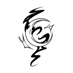 Vector Y2k Tattoo Moon Futuristic Cartoon Illustration Isolated