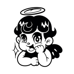 Vector Y2k Tattoo Cupid Angel Tribal Cartoon Illustration Isolated