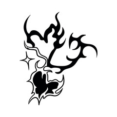Vector Y2k Tattoo Heart Neon Tribal Cartoon Illustration Isolated