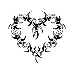 Vector Y2k Tattoo Heart Shaped Thorn Tribal Cartoon Illustration Isolated