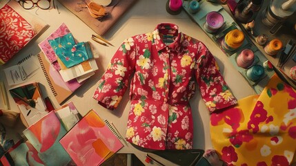 Fototapeta premium Colorful Floral Design and Creative Workspace Setup