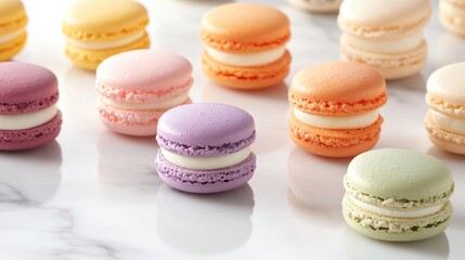 Fototapeta premium Colorful French Macarons on Marble Surface