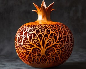 Pomegranate carved to reveal intricate geometric patterns