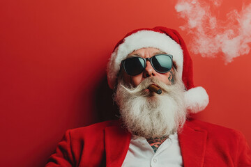 Modern Santa Claus with Sunglasses and Cigar: A Contemporary Holiday Icon