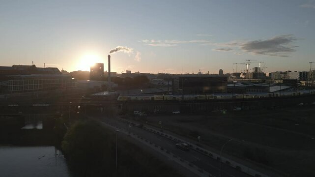 Hamburg Harbor , New coperations Headquaters  with sunrise
