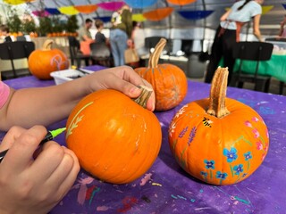 Pumpkins at a fair in Canada on Halloween