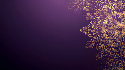 A purple background design with gold mandala patterns on the right side design, leaving space for text in the center of the design