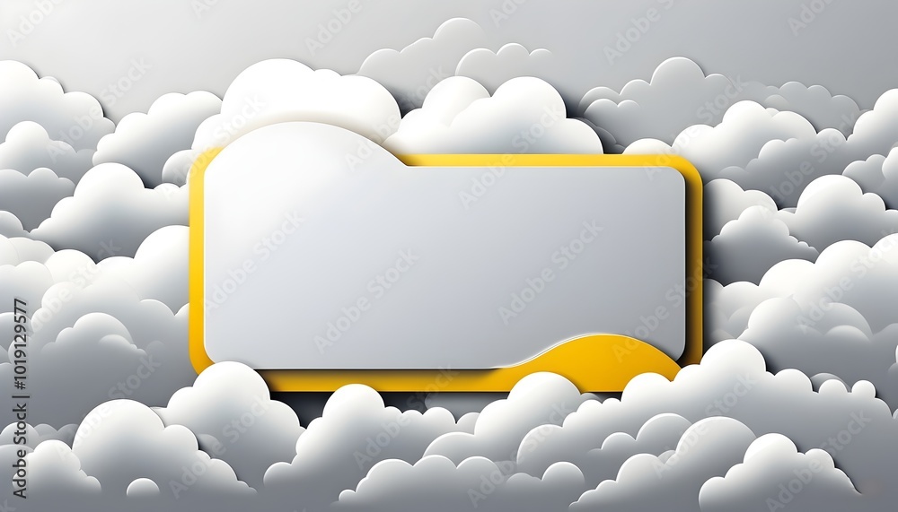 Wall mural sunny cloud setting with a stylish frame for your text in yellow and gold