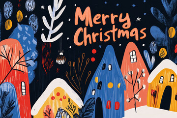 Fototapeta premium Whimsical Christmas Village Illustration with Festive Charm and Joyful Spirit