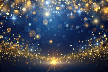 Obraz premium abstract backdrop with dark blue and gold particles Christmas golden light shining on navy blue festive holiday vibe