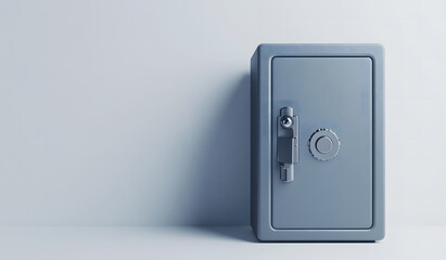Metal safe with a combination lock and blank poster on the wall design