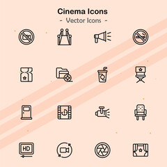 Icons depicting various aspects of cinema and film.