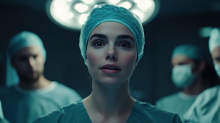 A focused medical team in surgical attire prepares for an operation, highlighting the serious atmosphere in a modern operating room.