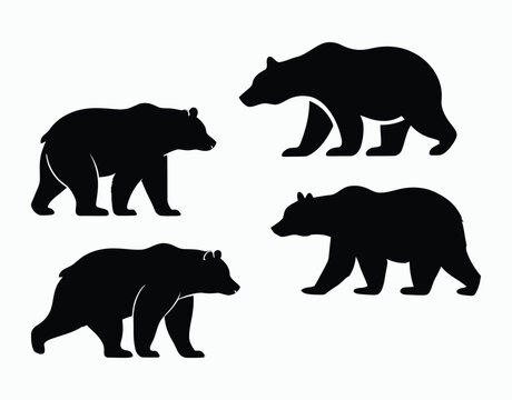 Walking Silhouette Black Bears Vector EPS Template