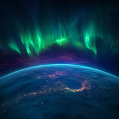 Obraz premium Radiant Earth from Space: Showcasing Europe at Dusk in Stunning Detail