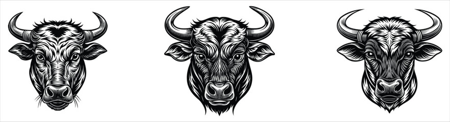 Naklejka premium Tattoo design Bull head set 
