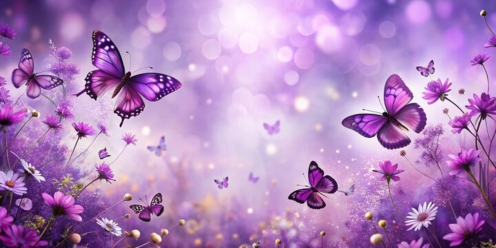 Fototapeta abstract background of purple butterflies and flowers