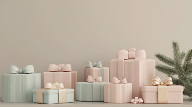 soft pastel toned gift boxes with elegant bows for festive occasions