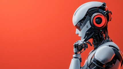 Futuristic Robot with Headset on Clean Background