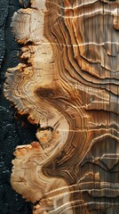 Neatly cut piece of wood revealing intricate inner structure and natural texture