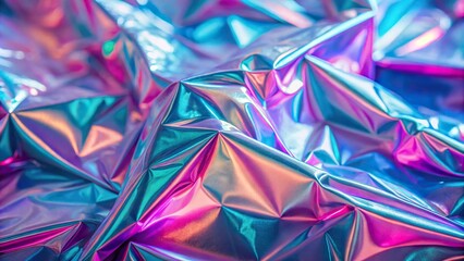Abstract background of wavy and super blurry holographic foil shades in magenta and cyan pastel colors