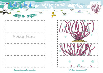 Lets play cut and paste puzzle game with Jungle theme fresh water plant 3