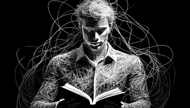 Man reading book in abstract style