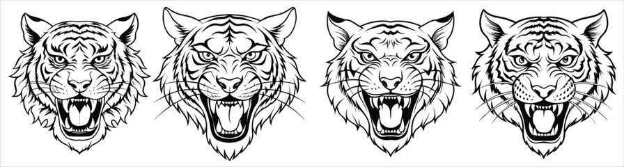 Angry tiger head line art 