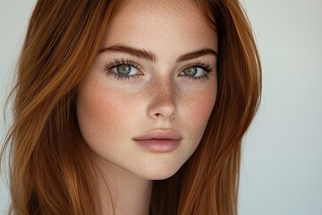 Naklejka premium Portrait of a young woman with ginger hair and blue eyes posing confidently