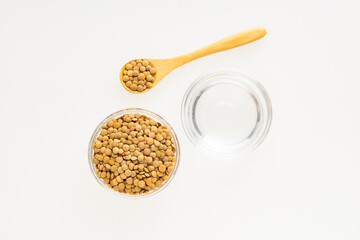 Lens culinaris - Organic brown lentils to soak in water.