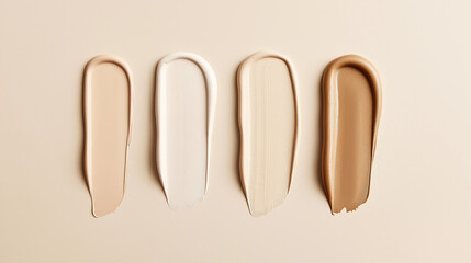 Fototapeta premium a refined horizontal arrangement of swatches featuring fair porcelain foundation, light beige foundation, and medium olive foundation