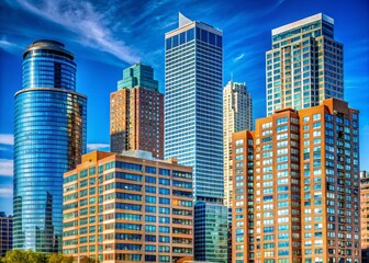 Modern Urban Architecture of a High-rise Building in Jersey City with Clear Blue Sky Background